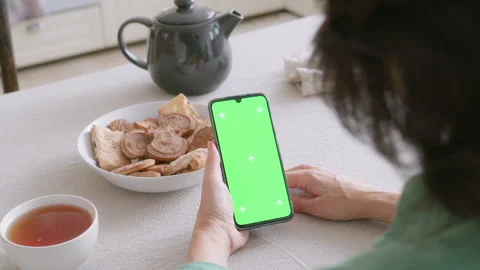 Tablet with green screen chromakey display in elderly woman hand Stock Footage 265005441