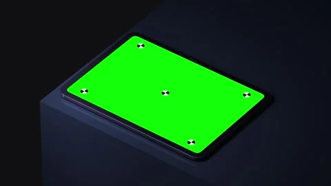 Tablet Green Screen On Dark Block Push In Stock Footage 343649061