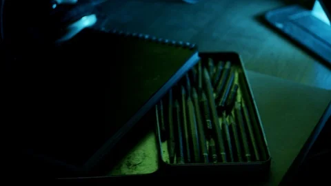 Tablet with green screen in dark room Stock Footage 123445974