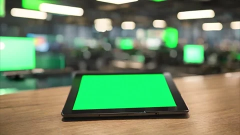 Tablet with Green Screen in Office Setting Vídeos de archivo 284361692