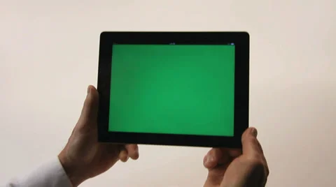 TABLET WITH GREENSCREEN  HAND GESTURES Stock Footage 35349799