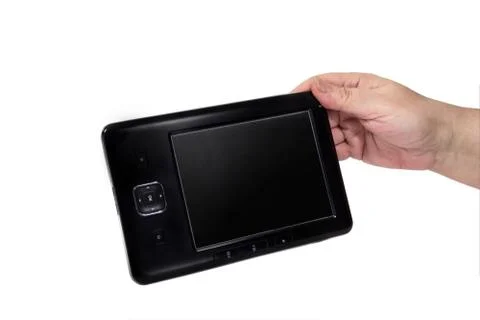 Tablet in the hand of an elderly lady Stock Photos