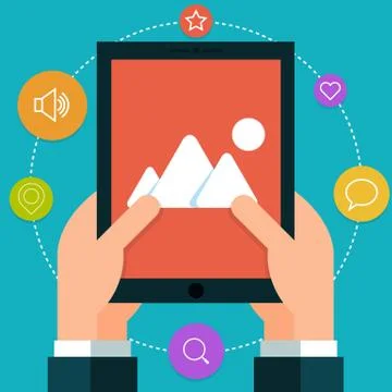 Tablet in hand. Flat style Stock Illustration