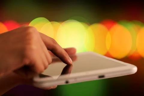 The tablet on hand of a man Stock Photos