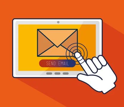 Tablet with hand pointer cursor and message Ilustração Stock
