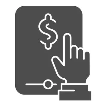 Tablet with hand solid icon. Dollar on tablet vector illustration isolated on Stock Illustration