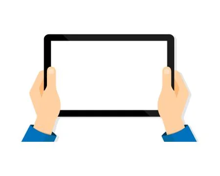 Tablet in hand. Tablet screen blank. Mobile device mockup isolated. Vector EP Stock Illustration