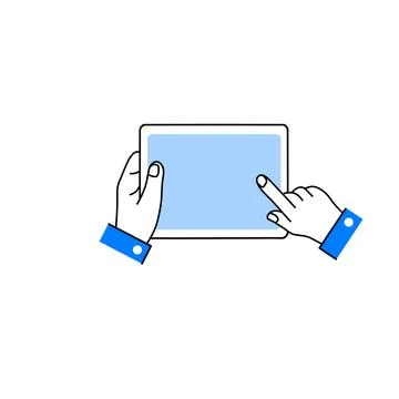Tablet in hand. Touch screen and finger. Stock Illustration