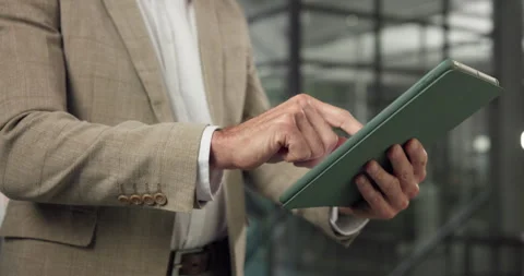 Tablet, hands and man in workplace for business, investment portfolio or risk Stock Footage 342334675
