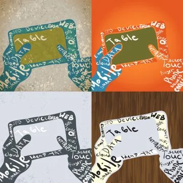 Tablet with Hands Graphic Design. Typographic Elements for Illustrations. Stock Illustration