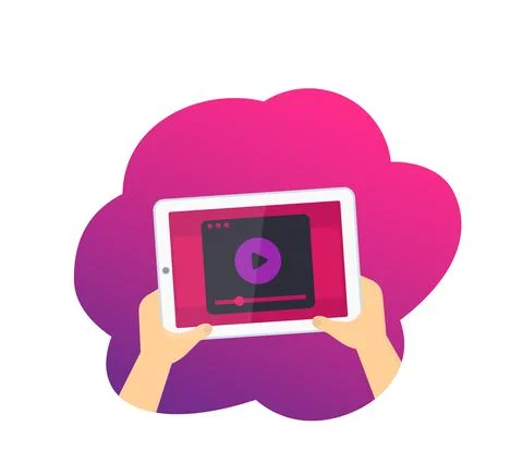 Tablet in hands with video player, vector illustration 库存插图