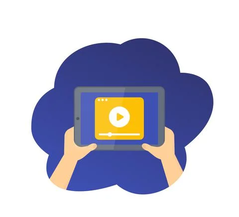 Tablet in hands with video player, vector icon イラスト素材