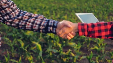 Tablet handshake farmer field, teamwork farmers field Stock Footage 245653269