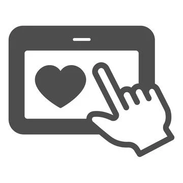 Tablet with heart and hand pointer solid icon, dating concept, datig app vector Stockillustratie