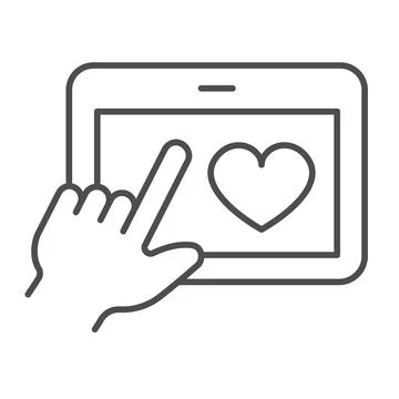 Tablet with heart and hand pointer thin line icon, dating concept, datig app Stock Illustration