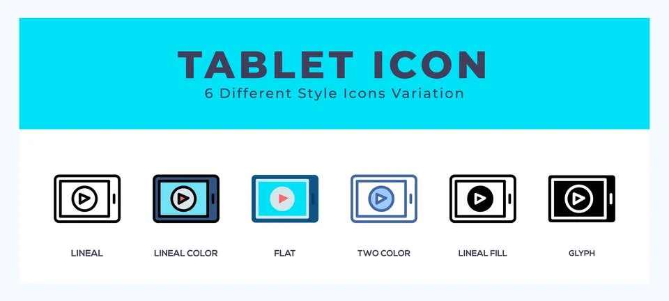 Tablet icon set with different styles. Vector illustration. Stock Illustration