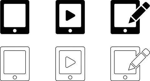 Tablet Icon Set, Mobile Device Play Video and Pencil Drawing Screen Symbol .. イラスト素材