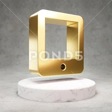 Tablet icon. Shiny golden Tablet symbol on white marble podium. ~ Clip ...