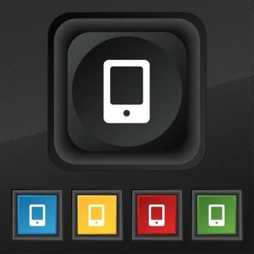 Tablet icon symbol. Set of five colorful, stylish buttons on black texture fo イラスト素材