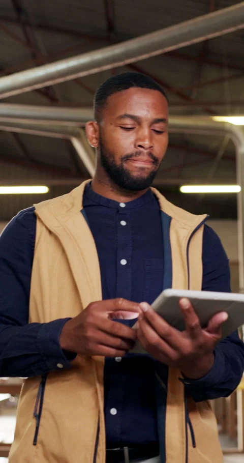 Tablet, ideas and carpenter in warehouse for planning furniture manufacturing Stock Footage 340766909