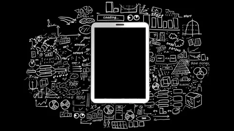 Tablet on infographics background Stock Footage 106724354