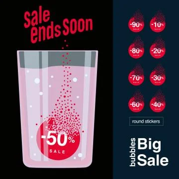 The tablet with the information about the discount dissolves in a glass of li 스톡 일러스트