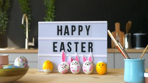 Tablet with inscription Happy Easter. Stock Footage 150977417