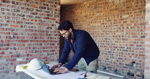 Tablet, inspection or man with laptop at construction site, maintenance planning Stock Footage 336793497