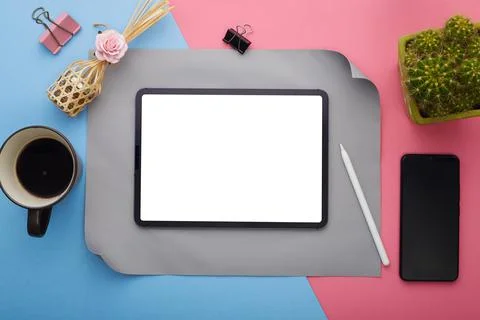 Tablet isolated screen of work space Stock Photos