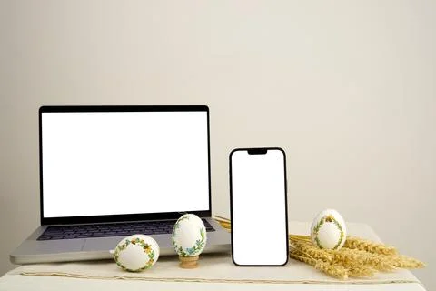 Tablet isolated white clipping path inside lavender background postcard baner Stock-Fotos