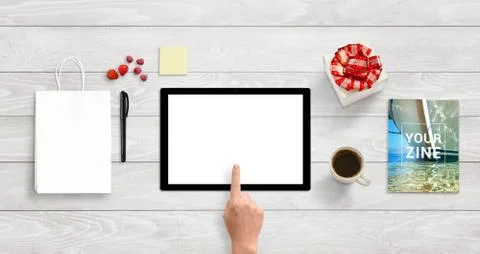 Tablet with isolated white screen for app or responsive web site design prese Stock Photos