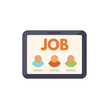 Tablet job search icon flat vector. Online computer Illustrazione stock