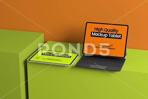 Tablet with Keyboard Mockup PSD Template