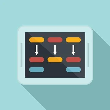 Tablet kid programming icon flat . Children computer robot Stock Illustration