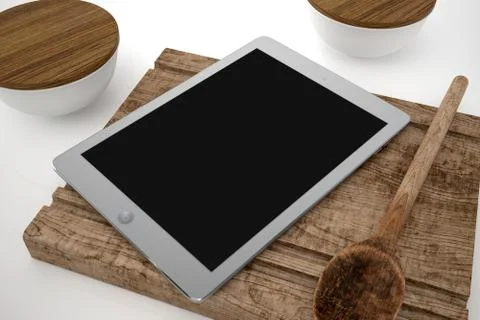 Tablet in kitchen Stock Photos
