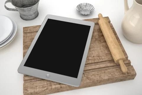 Tablet in kitchen Stock Photos