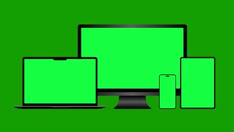 Tablet, LED TV, Laptop, and Mobile Device Mockup with Green Screen Stock Footage 308806541