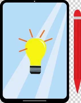 Tablet with light bulb and red stylus pen, drawing (3) Ilustración de archivo