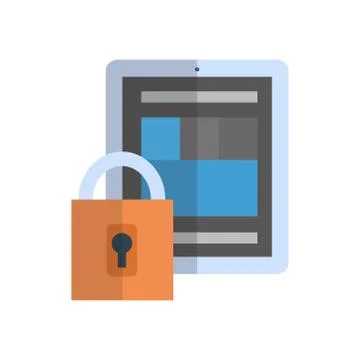Tablet With Lock Icon Media Network Data Protection Concept Stock Illustration