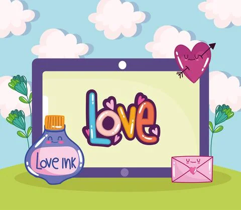 Tablet love lettering Stock Illustration