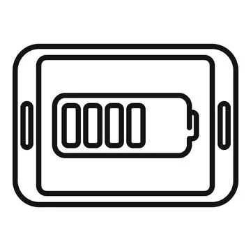 Tablet low battery icon outline . Mobile broken Stock Illustration