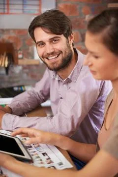 This tablet makes our design process a lot easier. young design professionals Stock Photos