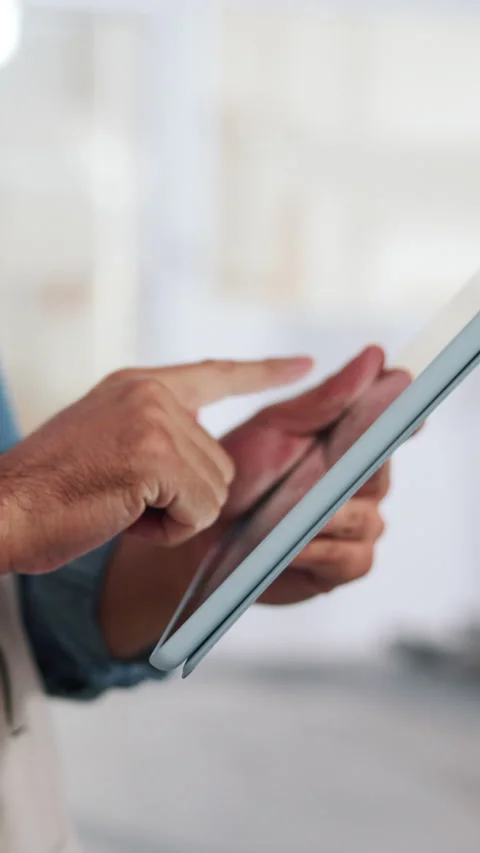 Tablet, man and hands of construction worker in office for research on Video stock 342321743