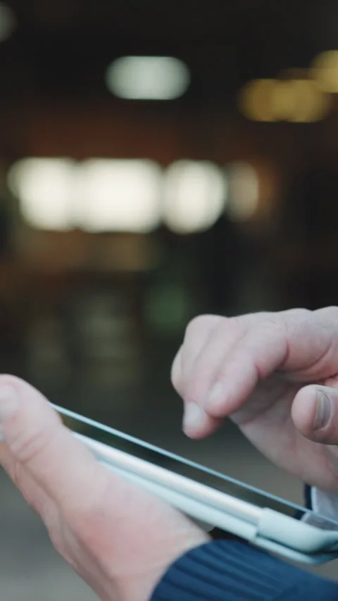 Tablet, man and logistics in warehouse with hands, research and supply chain for Stock Footage 343815335