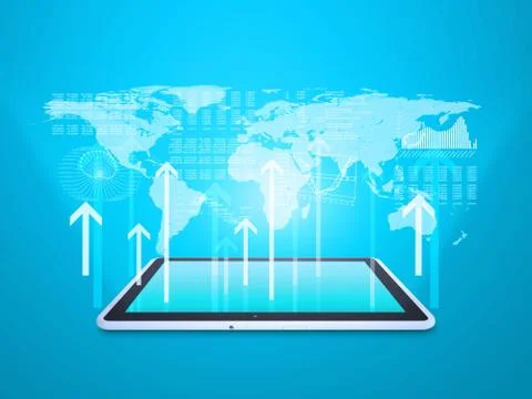 Tablet with map and connected dots Stock Illustration