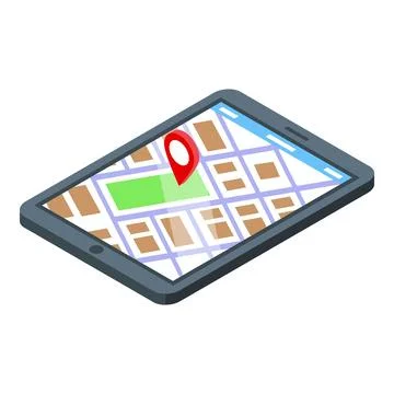 Tablet map location icon isometric vector. Urban center Stock Illustration
