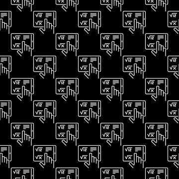 Tablet with Math Education vector concept line dark seamless pattern Stock Illustration