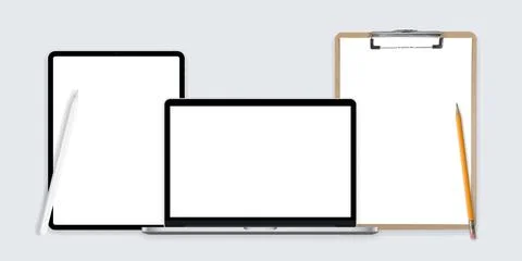 Tablet mock, Notebook mockup, Laptop mock up, Vector shapes, Device templates Stock Illustration