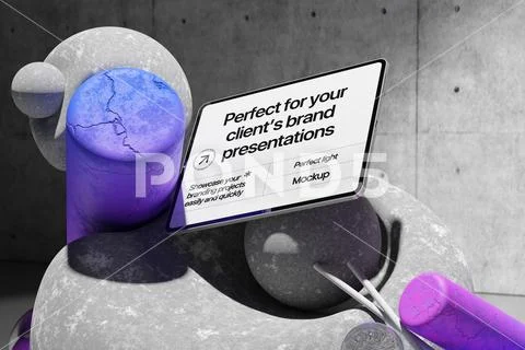 Tablet Mockup With Abstract Props Template PSD