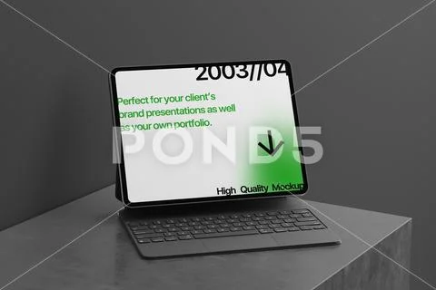Tablet Mockup on Corner Pedestal PSD Template